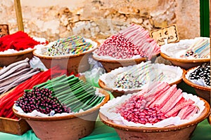 Colorful liquorice sweets for sale on Porreres Market photo